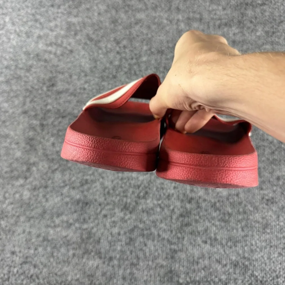 Adidas Cloudfoam Sandals Mens Size 9 Red Slide Striped Logo Comfort Slip On